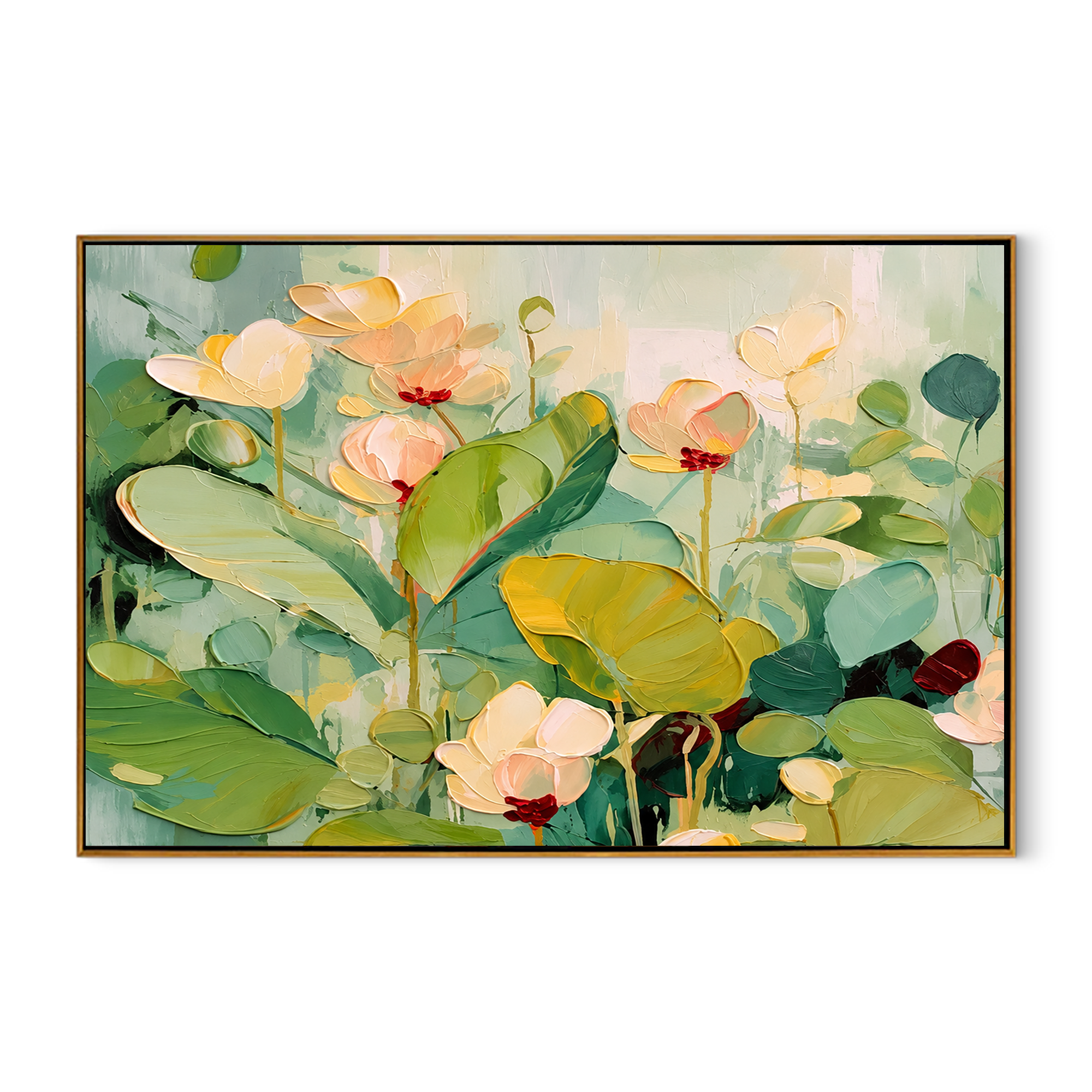 "Lotus Morning" - Soft Floral Water Lily Painting | Green White & Pink Botanical Wall Art