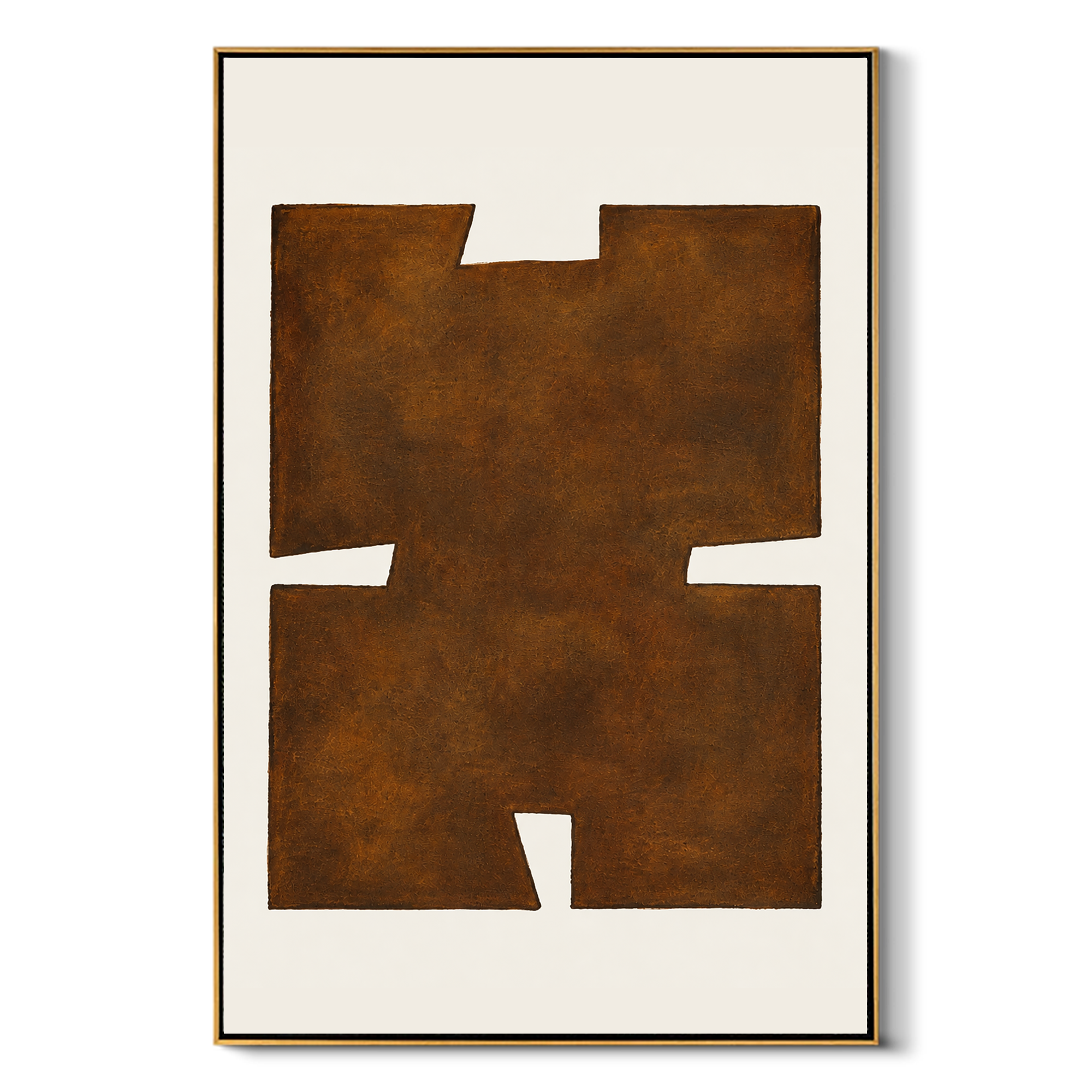 "Earthen Glyph" - Brown Minimalist Geometric Texture Art | Vertical Wabi-Sabi Wall Art