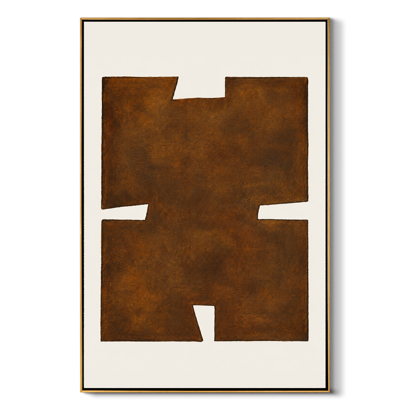 "Earthen Glyph" - Brown Minimalist Geometric Texture Art | Vertical Wabi-Sabi Wall Art