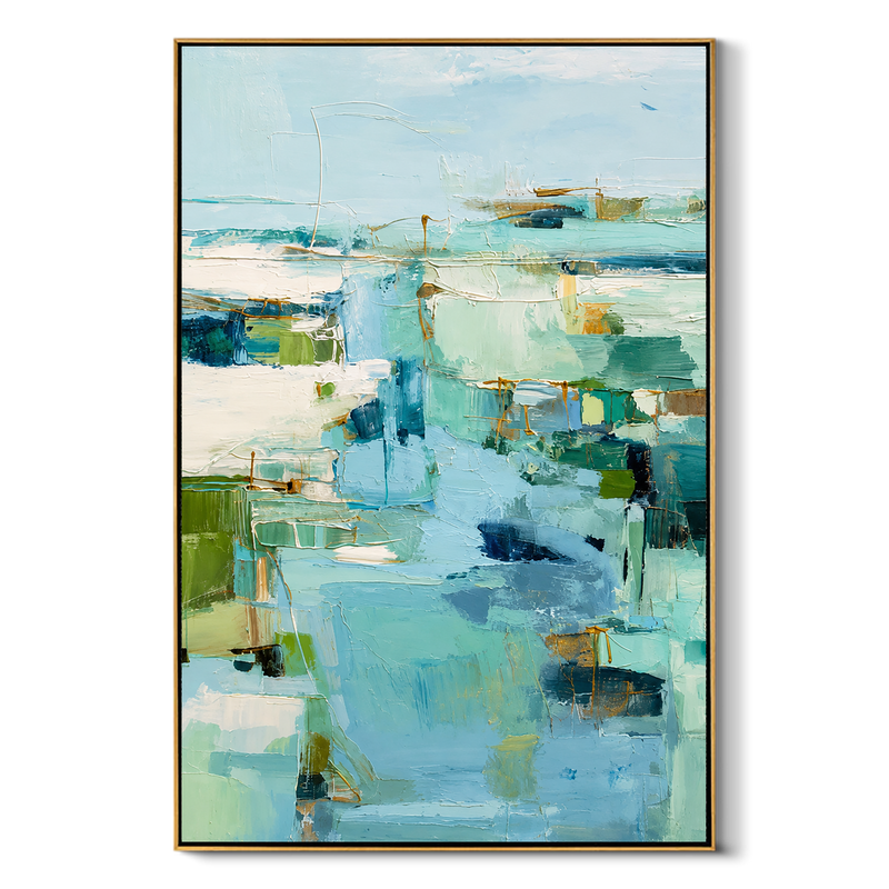 "Aqua Passage" - Soft Abstract Seascape Painting | Blue Green Vertical Contemporary Wall Art