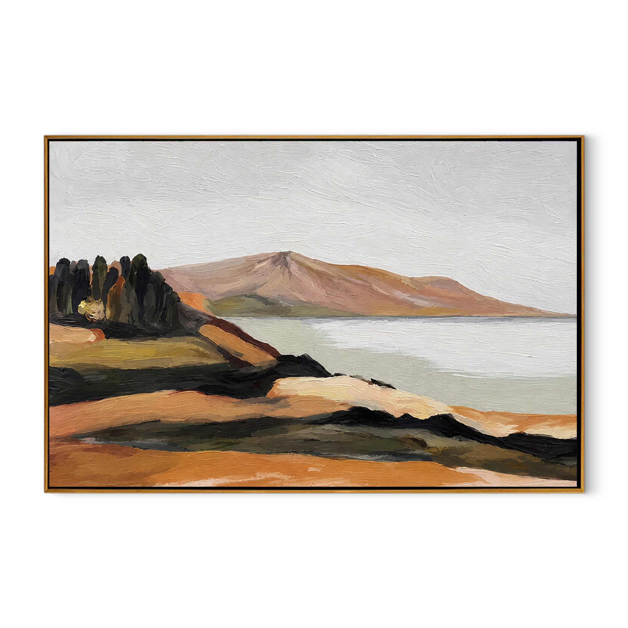 "Quiet Shoreline" - Minimalist Coastal Landscape Painting | Beige Blue & Brown Wall Art