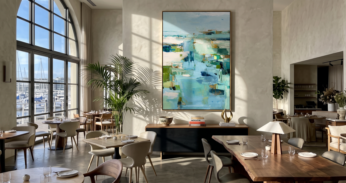 "Aqua Passage" - Soft Abstract Seascape Painting | Blue Green Vertical Contemporary Wall Art
