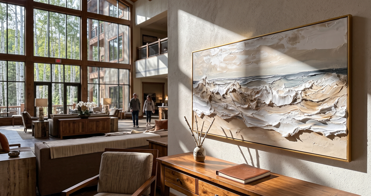 "Tide Relief" - 3D Wabi-Sabi Ocean Wave Plaster Art | Beige White & Blue Textured Seascape