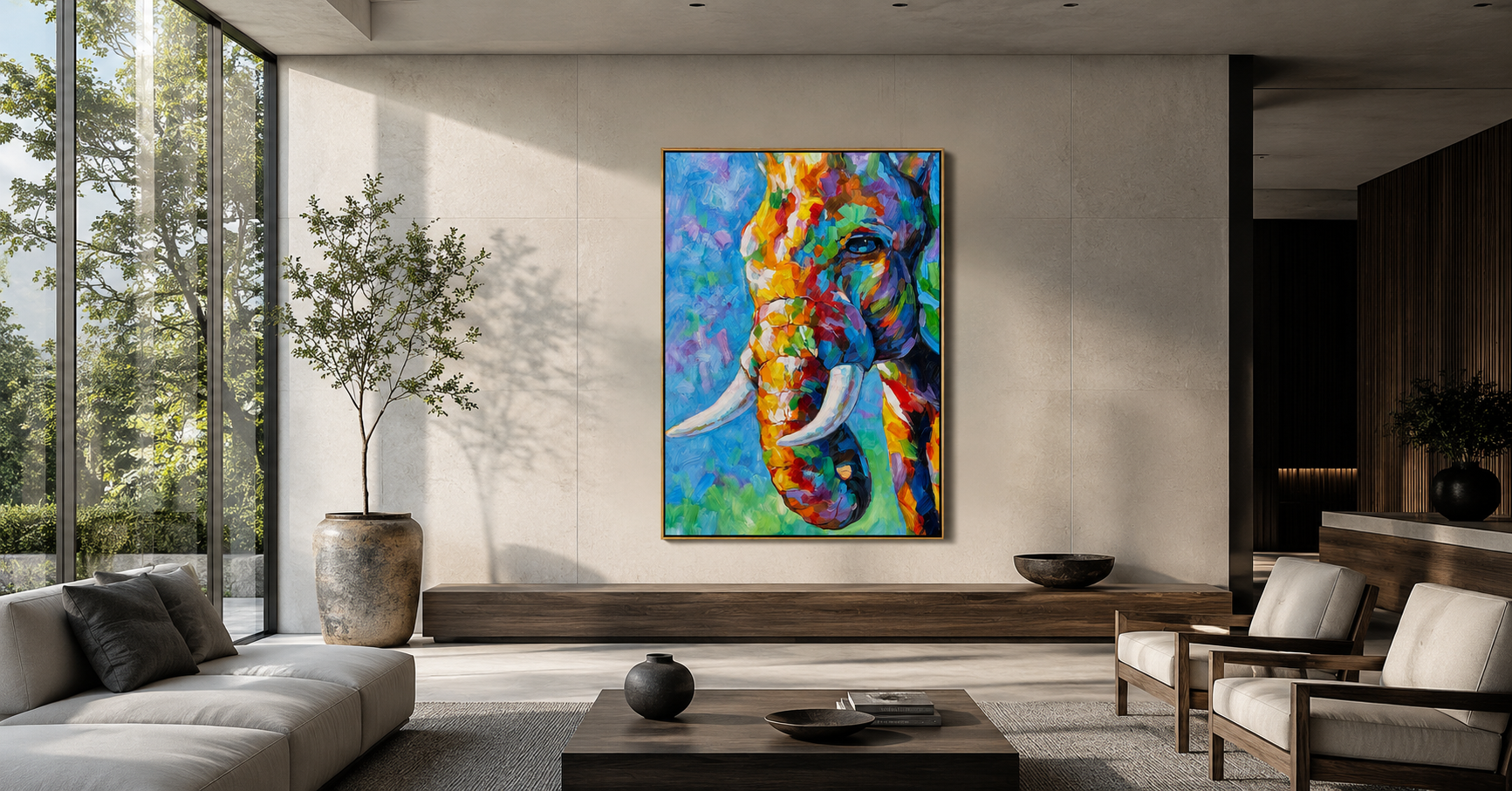 "Colorfield Hound" - Colorful Impasto Dog Portrait | Blue Green & Orange Vertical Animal Wall Art