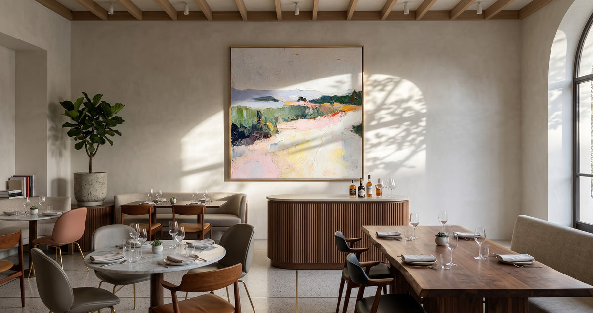 "Pastel Ridge" - Colorful Impasto Mountain Landscape | Green Pink & Yellow Textured Wall Art