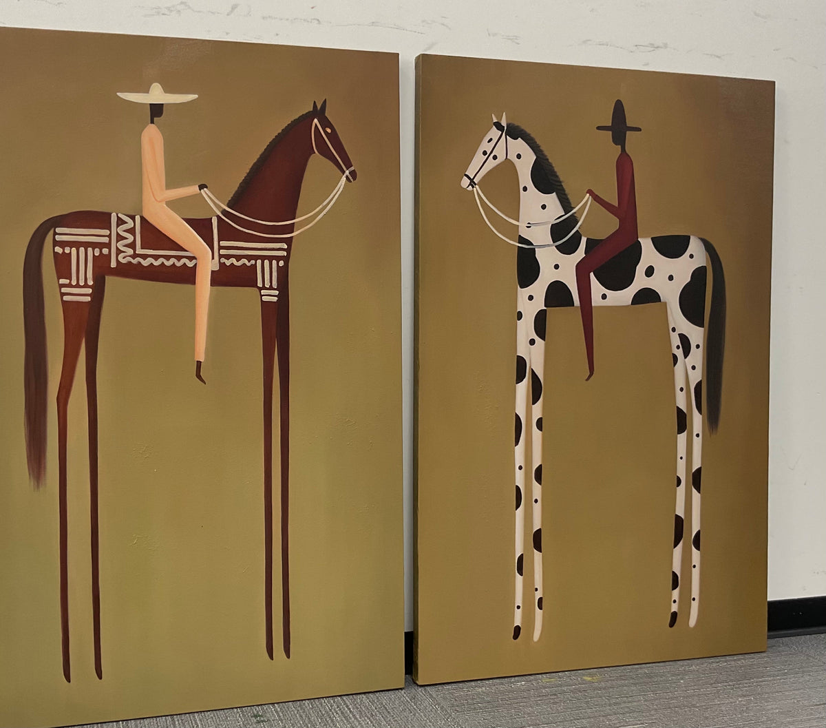 "Silent Journey" - Modern Heavy Impasto Abstract Artwork | Beige & Golden Palette Knife Painting | Luxury Two-Panel Vertical Wall Art #YK 1604