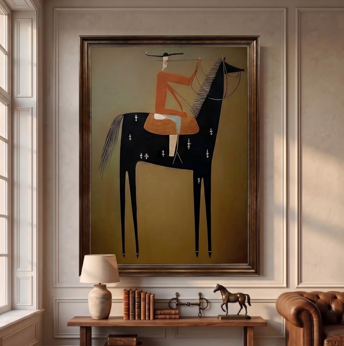 "Equestrian Reverie" - Modern Heavy Impasto Western Animal Artwork | Black & Golden Palette Knife Painting | Luxury Vertical Wall Art #YK 1590