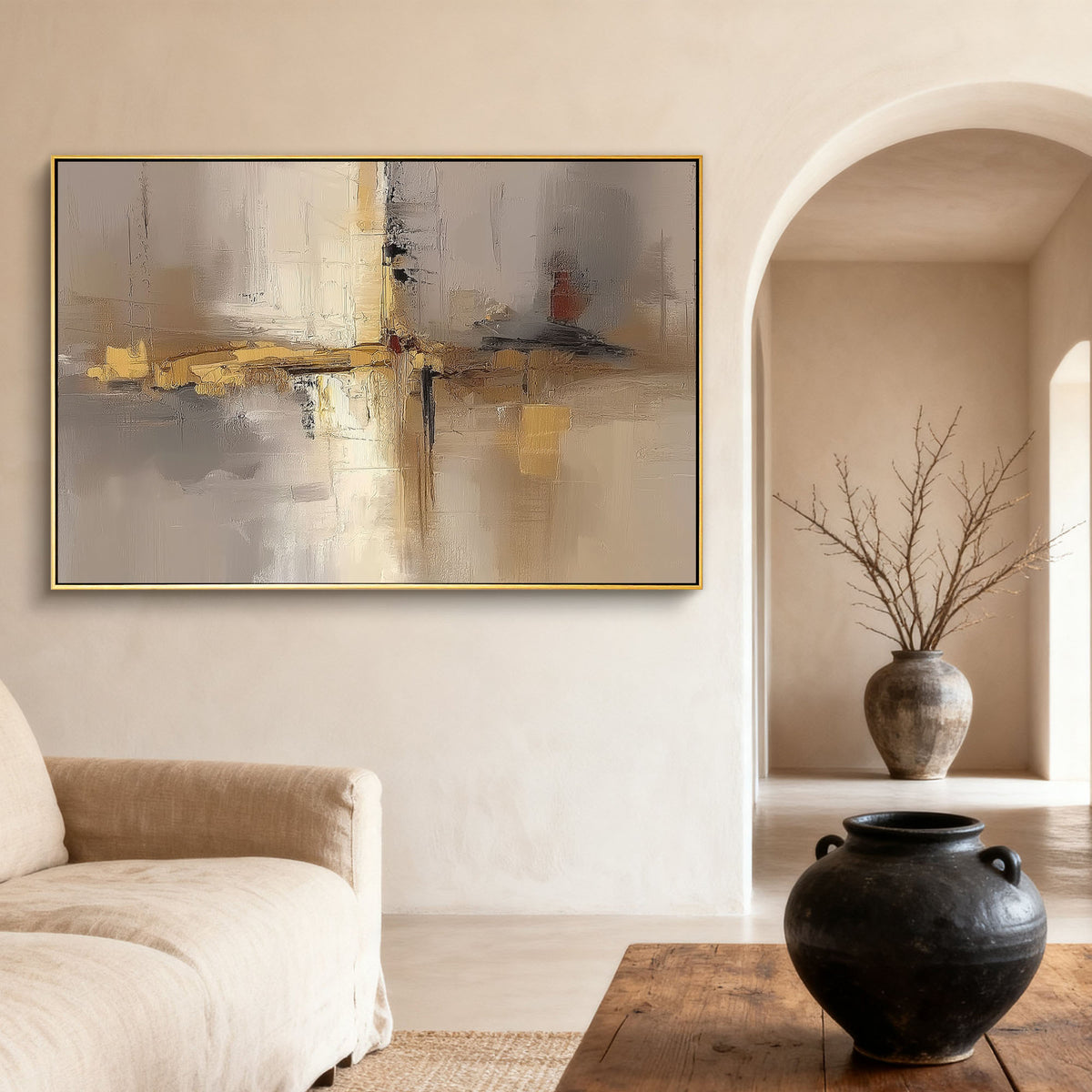 "Gold Murmur" - Minimalist Impasto Abstract | Black & Gold Abstract Art Statement Art