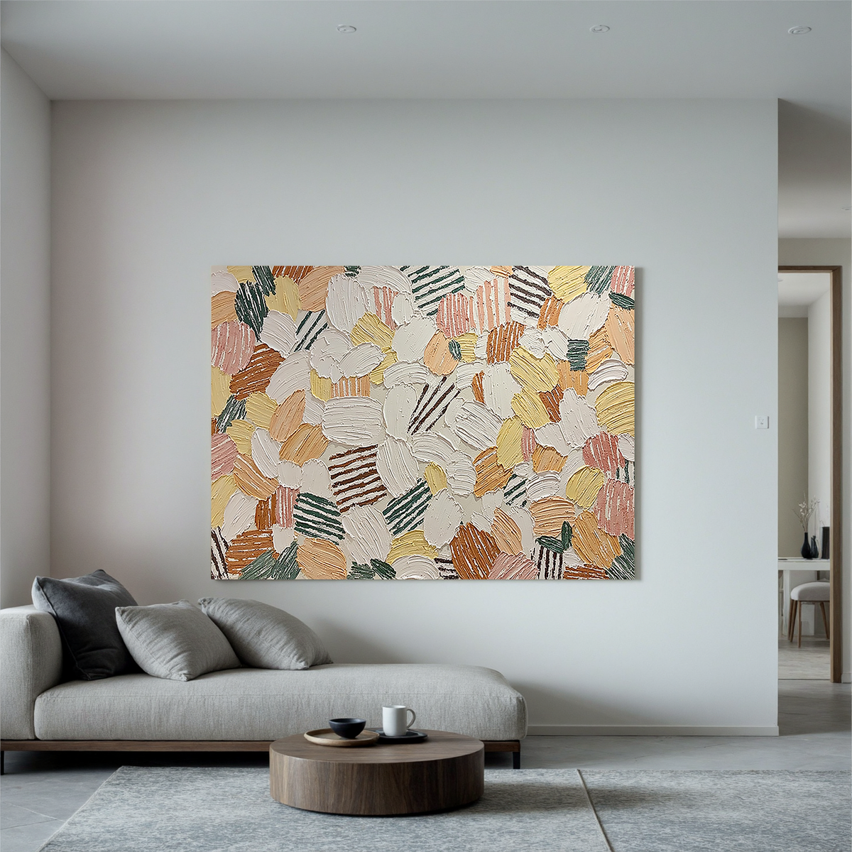 "Mosaic Garden" - 3D Heavy Impasto Colorful Petal Mosaic | Warm Earth-Tone Textured Statement Art