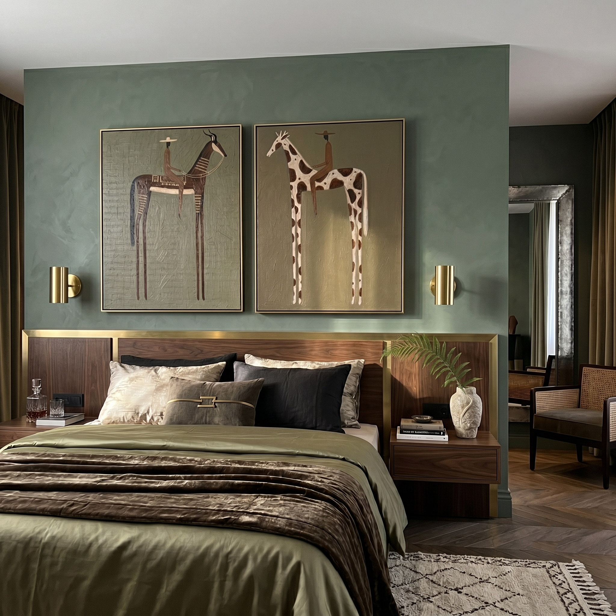 "The Beasts That Remember the Plain" — 3D Textured Abstract Western Rider Wall Art Set | Olive, Umber & Ivory Framed Diptych#VA624