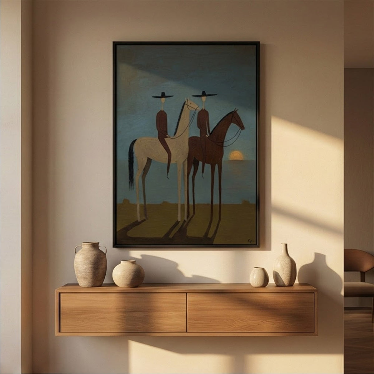 "SunSet Riders" - Modern Heavy Impasto Abstract Artwork | Beige Palette Knife Painting | Luxury Vertical Wall Art #YK 1591