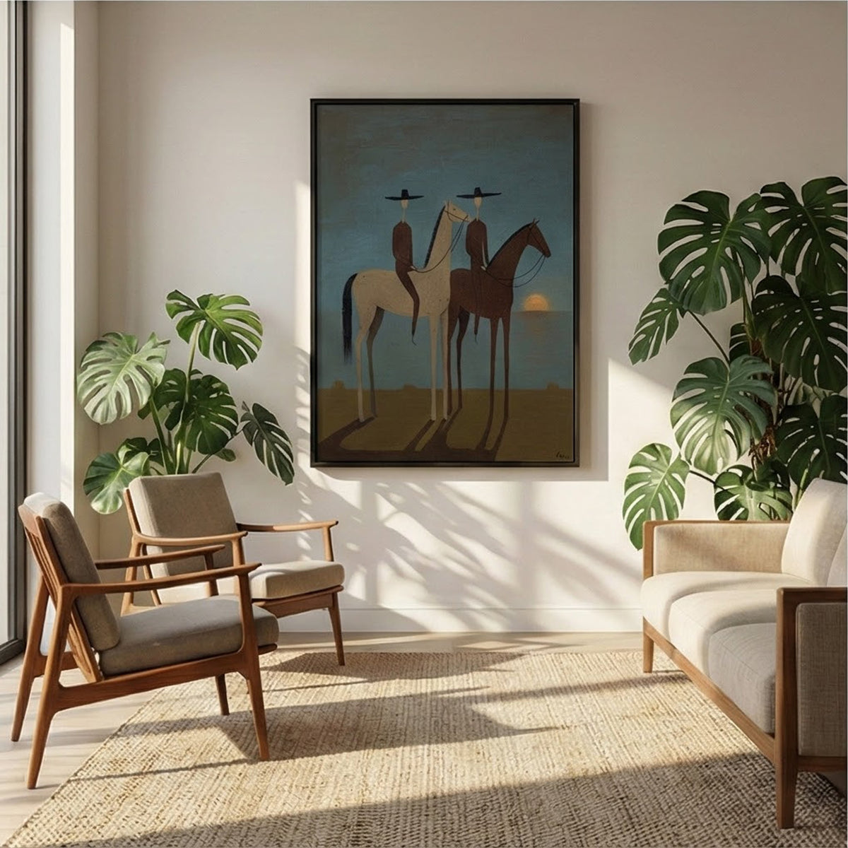 "SunSet Riders" - Modern Heavy Impasto Abstract Artwork | Beige Palette Knife Painting | Luxury Vertical Wall Art #YK 1591
