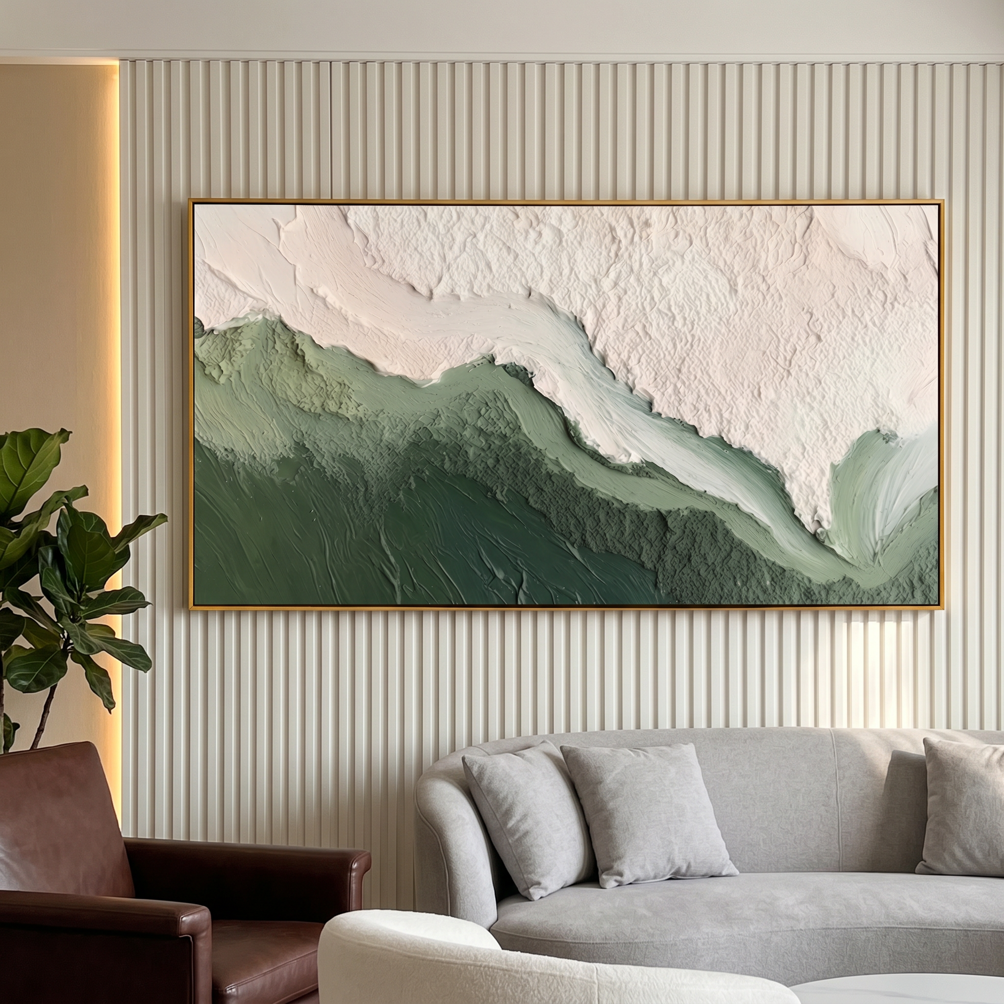 "Earthy Silence" – Minimalist Sage Green Heavy Impasto Abstract | Master Bedroom Statement Art