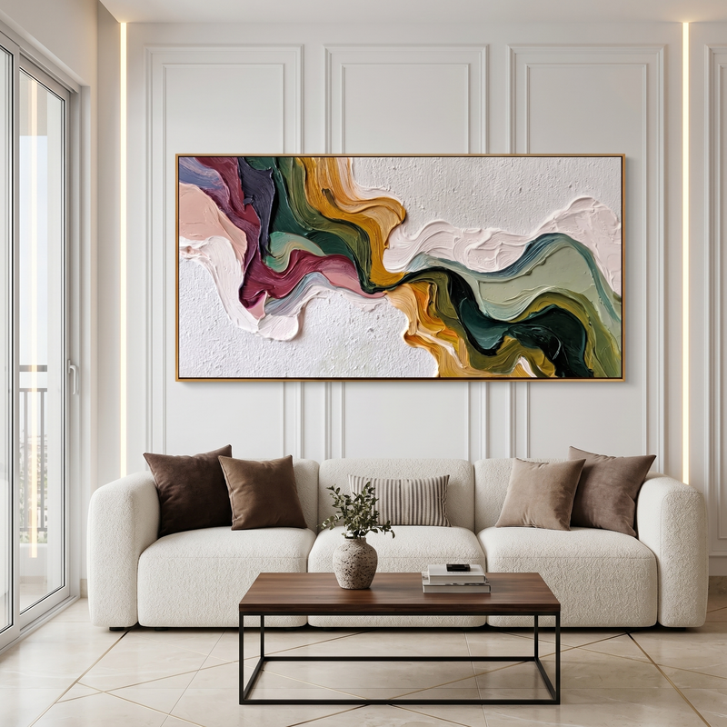 "Chromatic Flow" – Sculptural Fluid Abstract Impasto Canvas Art | Contemporary Hallway Statement