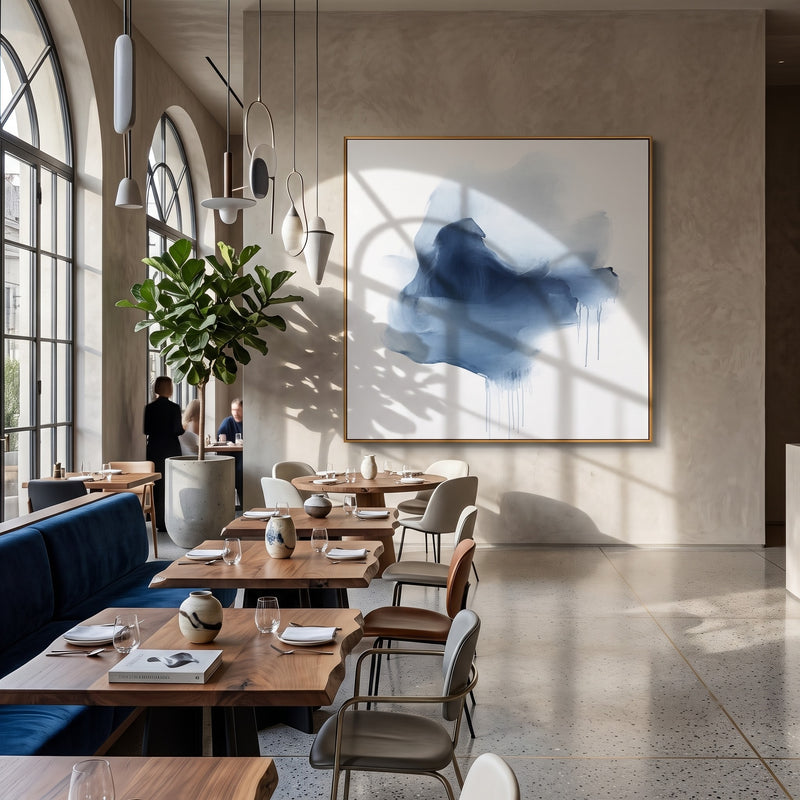 "Blue Vapor" - Blue White Minimalist Abstract | Blue White Grey Vertical Abstract Painting