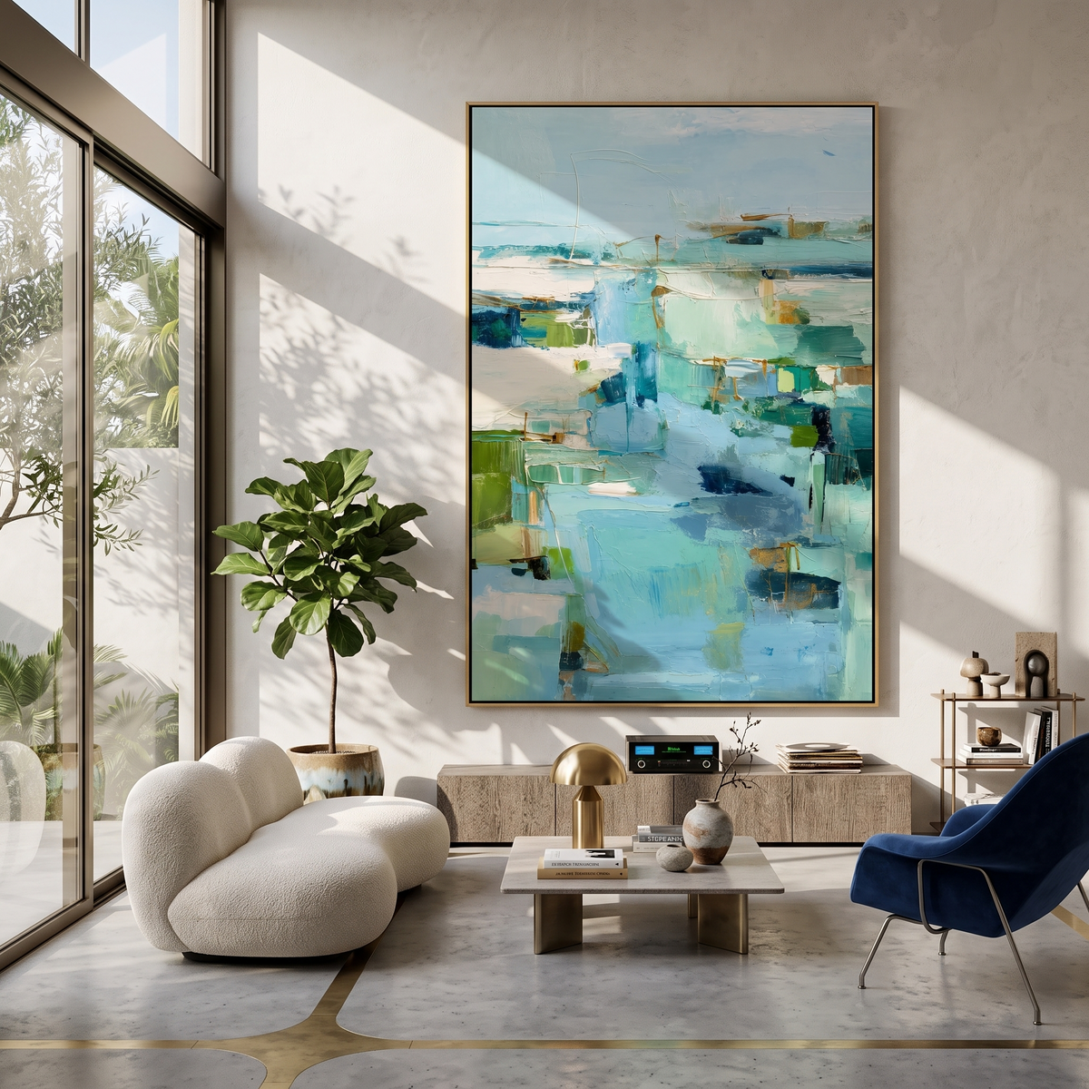 "Aqua Passage" - Soft Abstract Seascape Painting | Blue Green Vertical Contemporary Wall Art