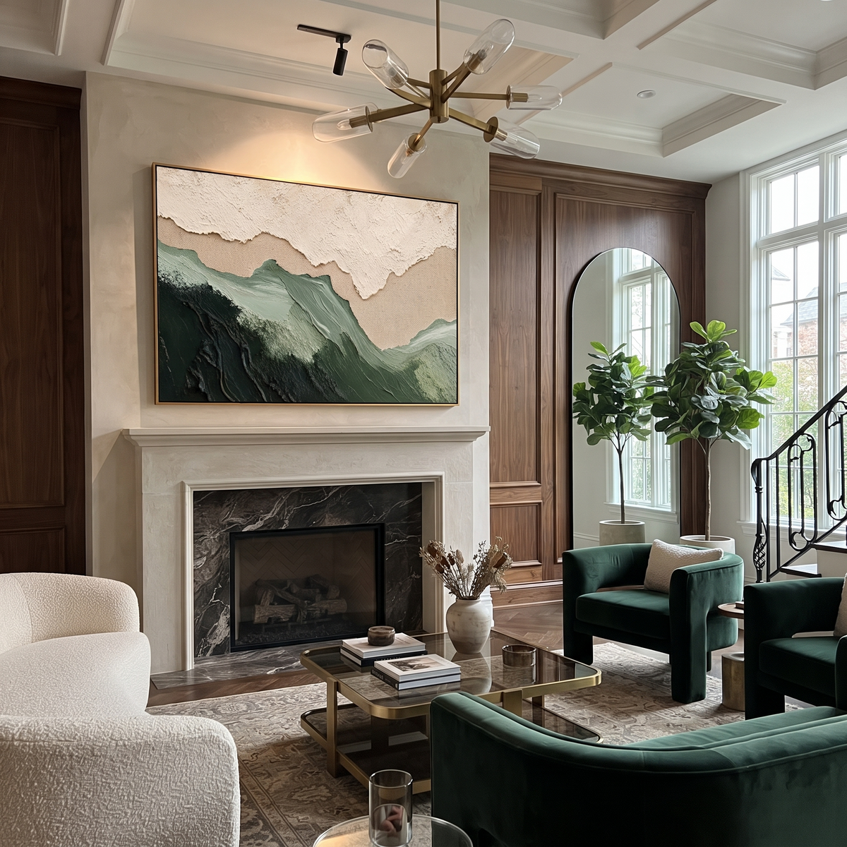 "Sage Ridge" - 3D Wabi-Sabi Mountain Relief | Green Beige & White Textured Landscape Art