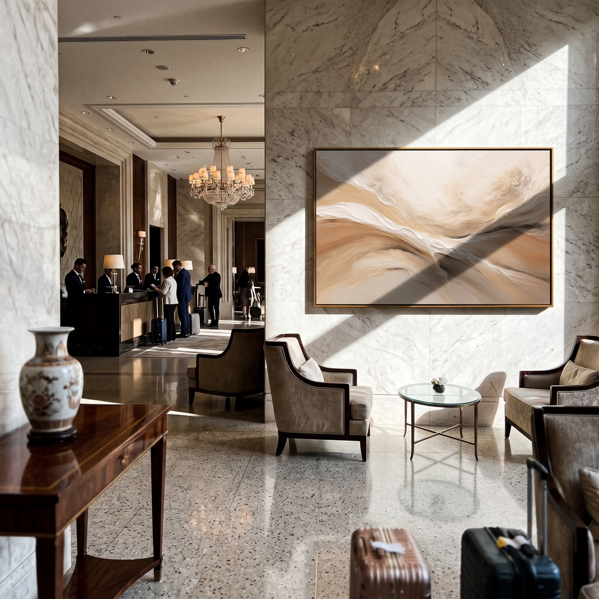 "Desert Drift" - Abstract Wabi-Sabi Landscape Painting | Beige Brown & White Horizontal Wall Art