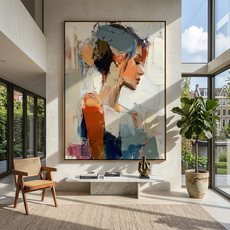 "Terracotta Muse" - Warm Figurative Portrait Painting | Brown Orange Pink Vertical Contemporary Figurative Art