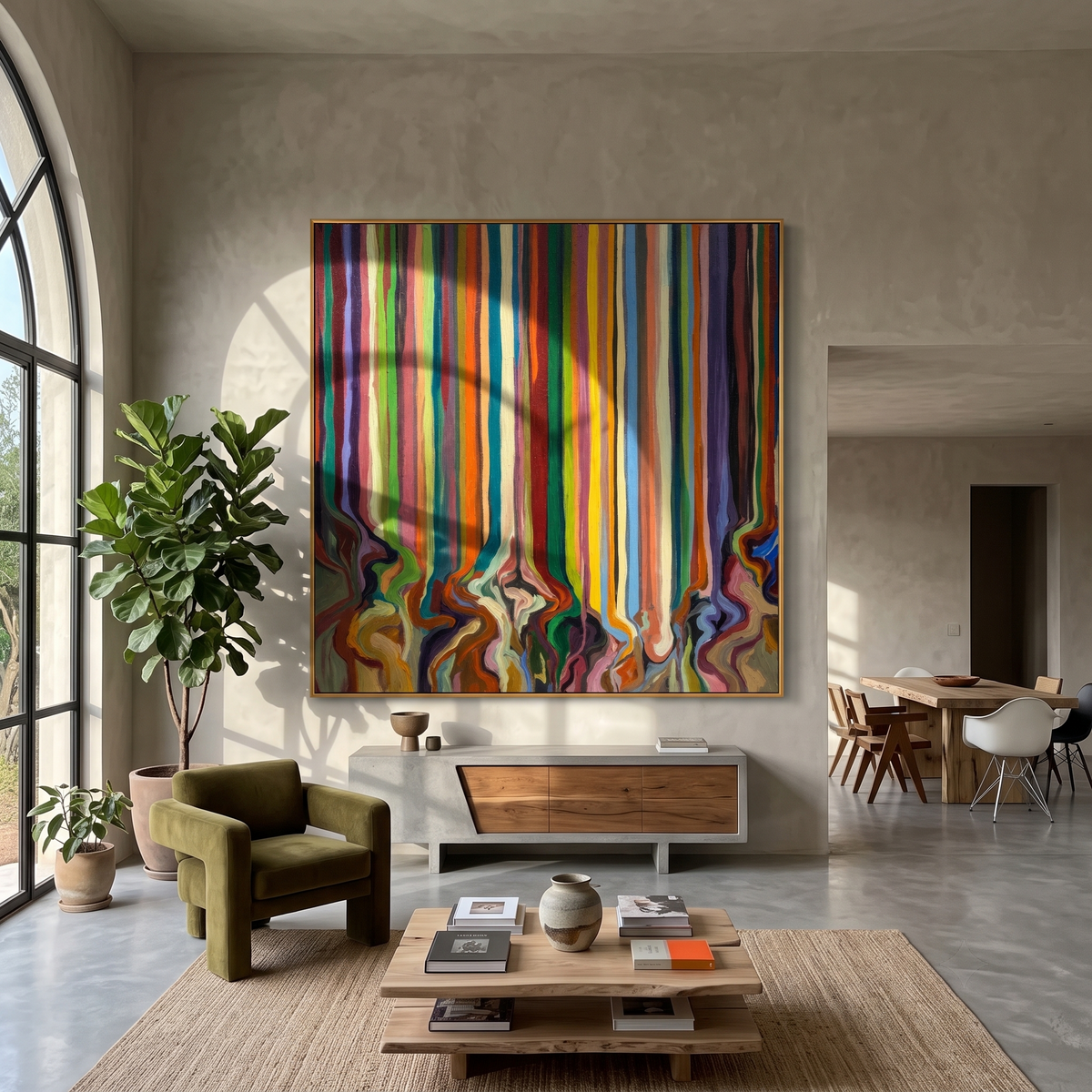 "Drifted Spectrum" - Colorful Vertical Stripe Abstract | Multicolor Square Drip Wall Art