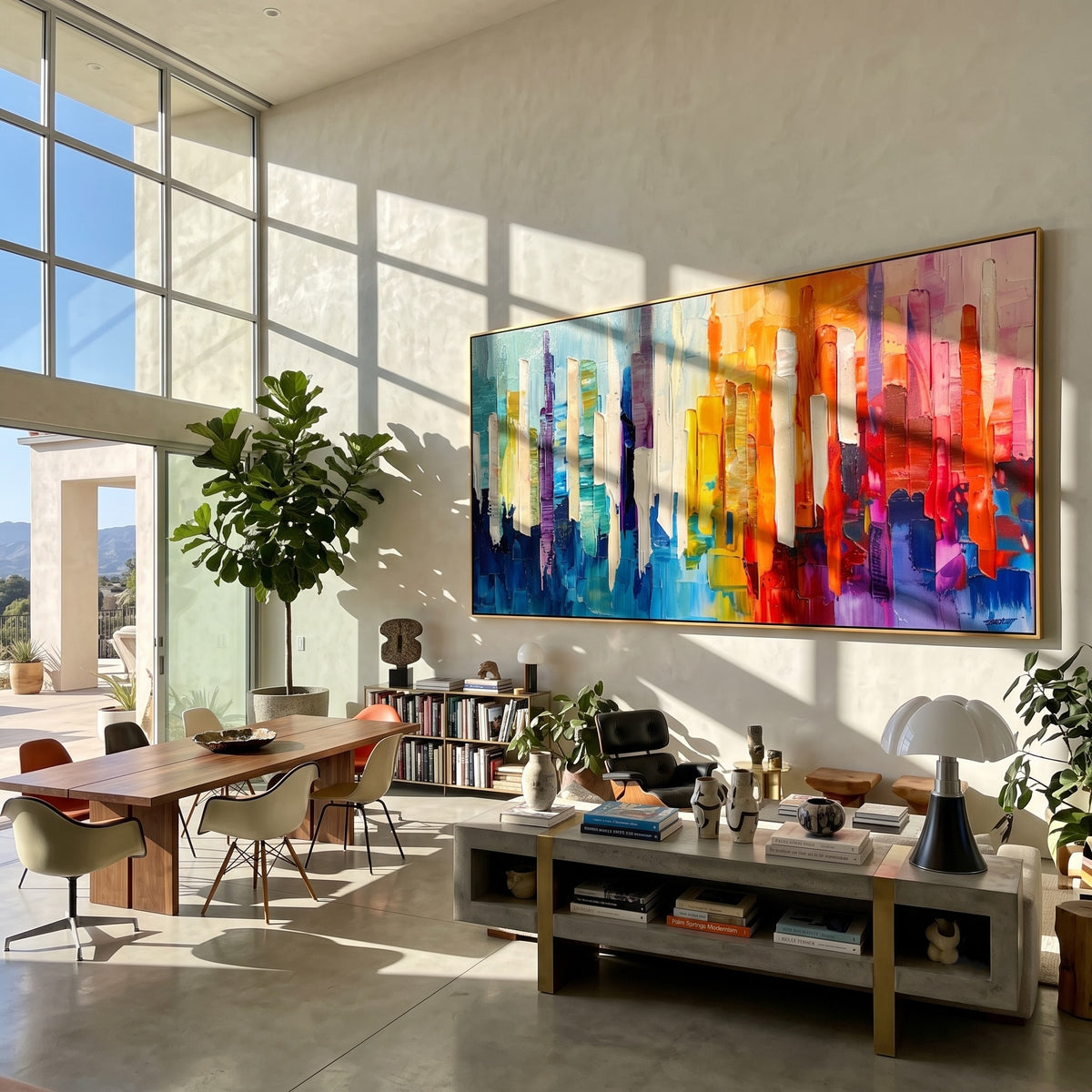 "Chromatic Skyline" - Colorful Abstract Cityscape Painting | Rainbow Vertical Forms Wall Art