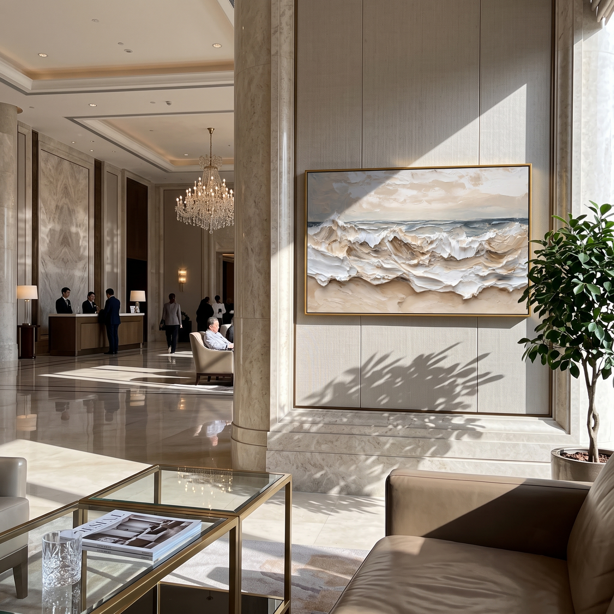 "Tide Relief" - 3D Wabi-Sabi Ocean Wave Plaster Art | Beige White & Blue Textured Seascape