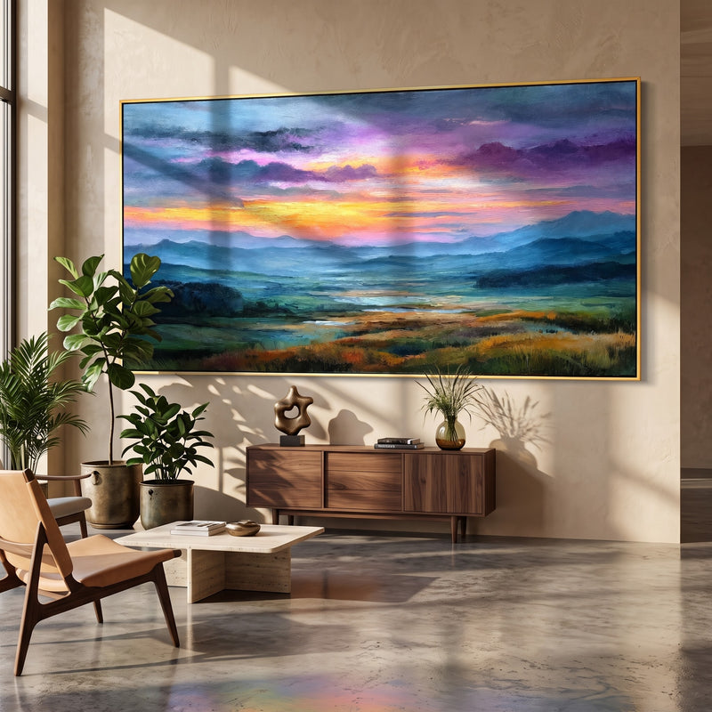 "Violet Horizon" - Purple Sunset Landscape Painting | Purple Blue Pink Horizontal Landscape Painting