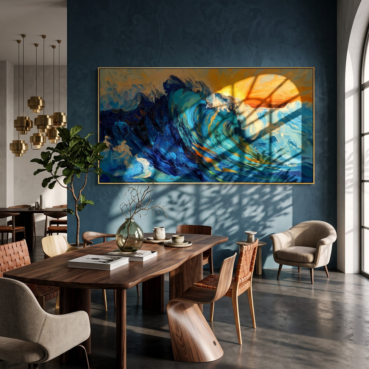 "Breakwater" - Blue Ocean Wave Impasto Painting | Blue Green White Horizontal Ocean Wall Art