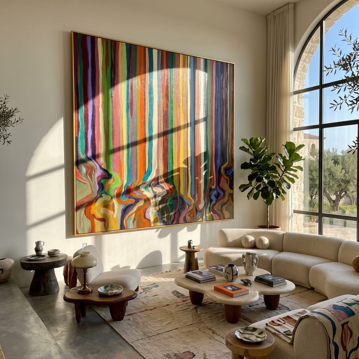 "Drifted Spectrum" - Colorful Vertical Stripe Abstract | Multicolor Square Drip Wall Art