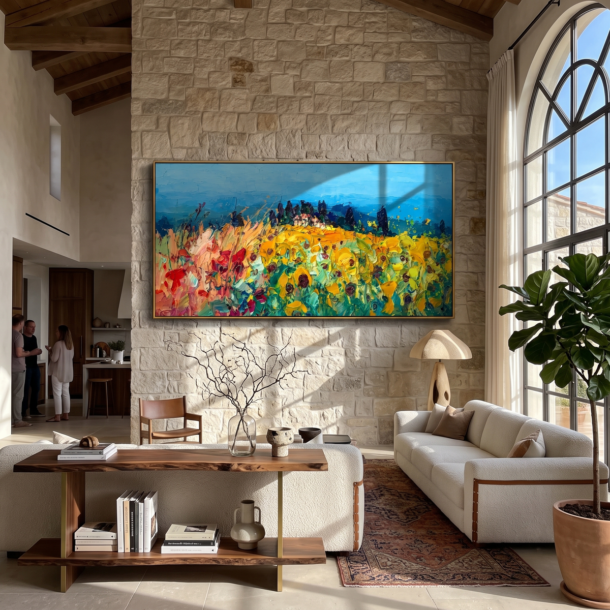 "Meadow Rhapsody" - Colorful Impasto Flower Field Landscape | Blue Sky & Yellow Bloom Wall Art