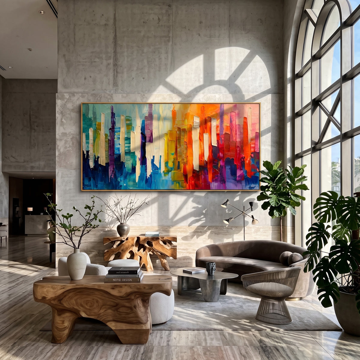 "Chromatic Skyline" - Colorful Abstract Cityscape Painting | Rainbow Vertical Forms Wall Art