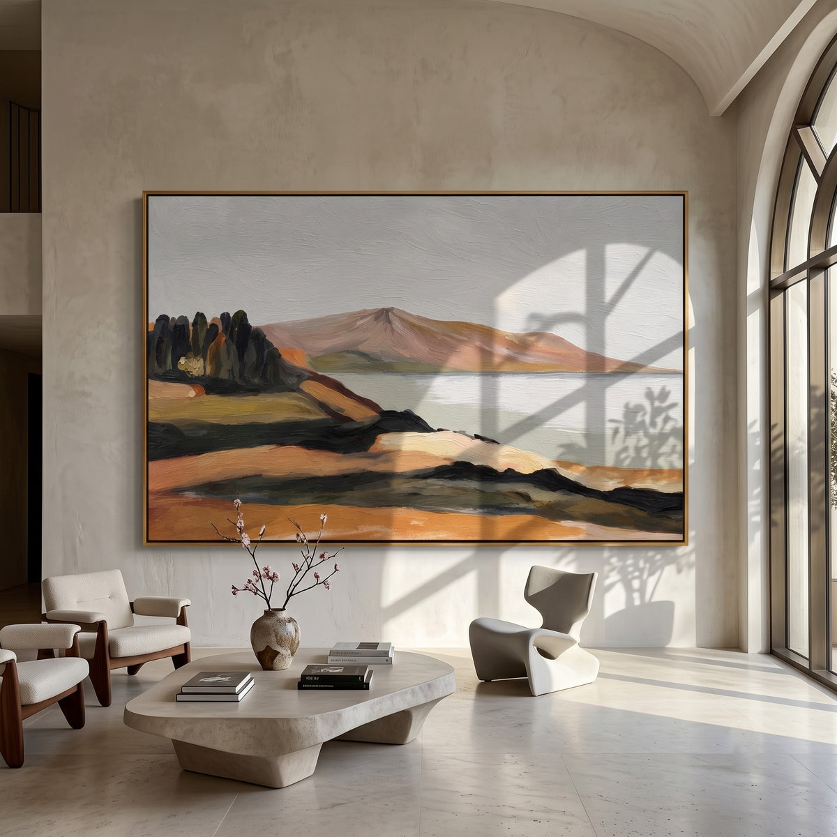 "Quiet Shoreline" - Minimalist Coastal Landscape Painting | Beige Blue & Brown Wall Art