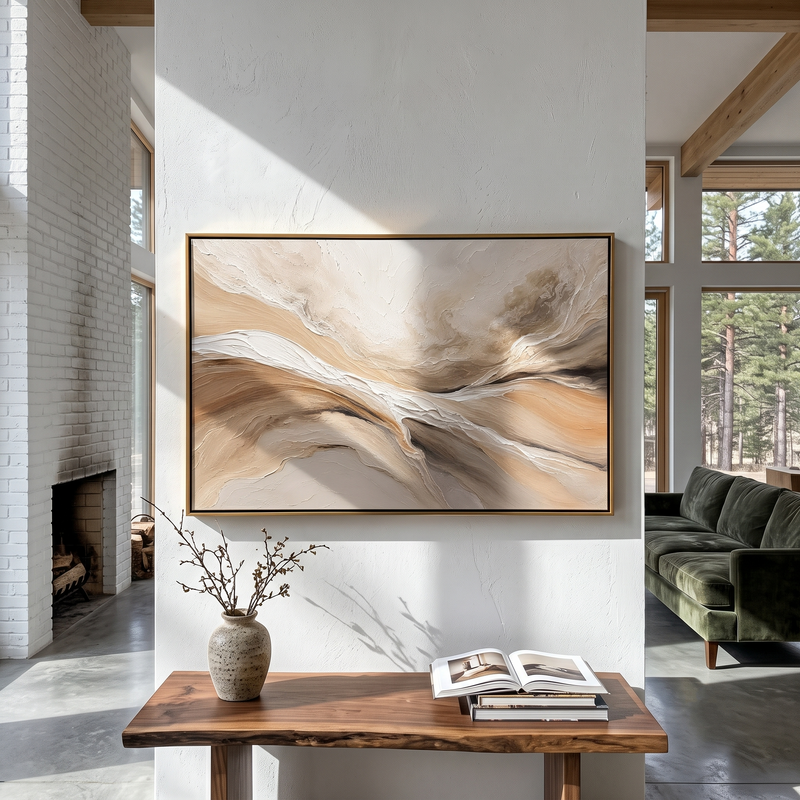 "Desert Drift" - Abstract Wabi-Sabi Landscape Painting | Beige Brown & White Horizontal Wall Art
