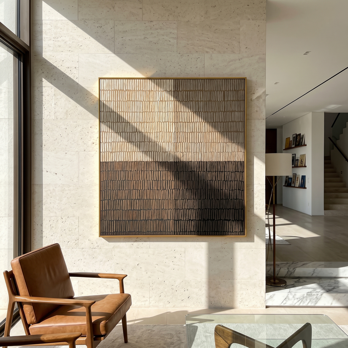 "Measured Silence" - 3D Minimalist Plaster Grid Relief | Beige Grey & Black Square Textured Art