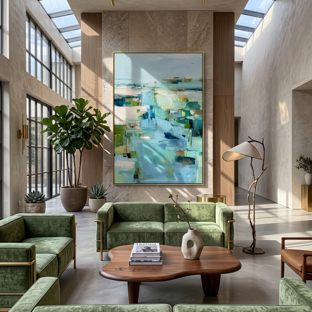 "Aqua Passage" - Soft Abstract Seascape Painting | Blue Green Vertical Contemporary Wall Art