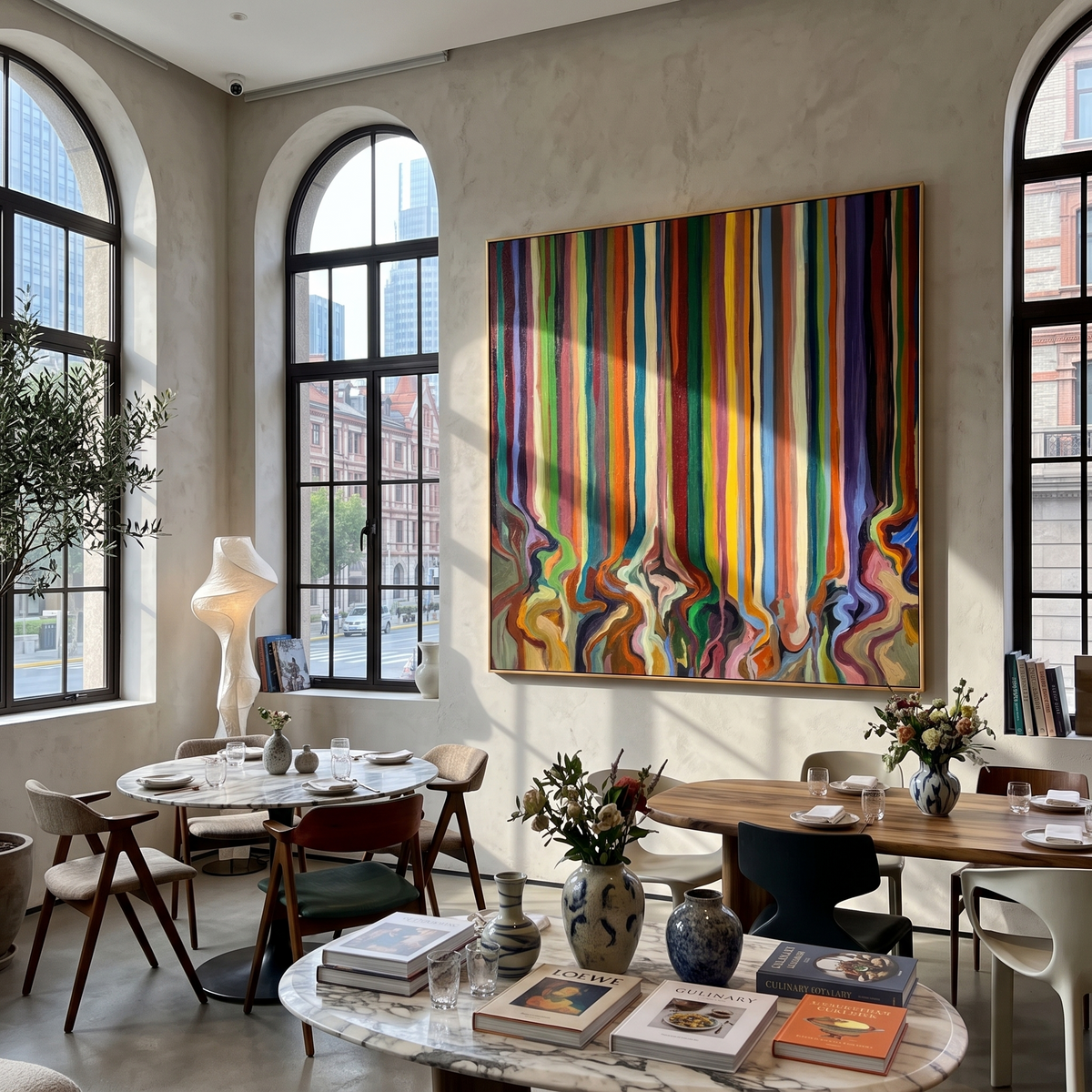 "Drifted Spectrum" - Colorful Vertical Stripe Abstract | Multicolor Square Drip Wall Art
