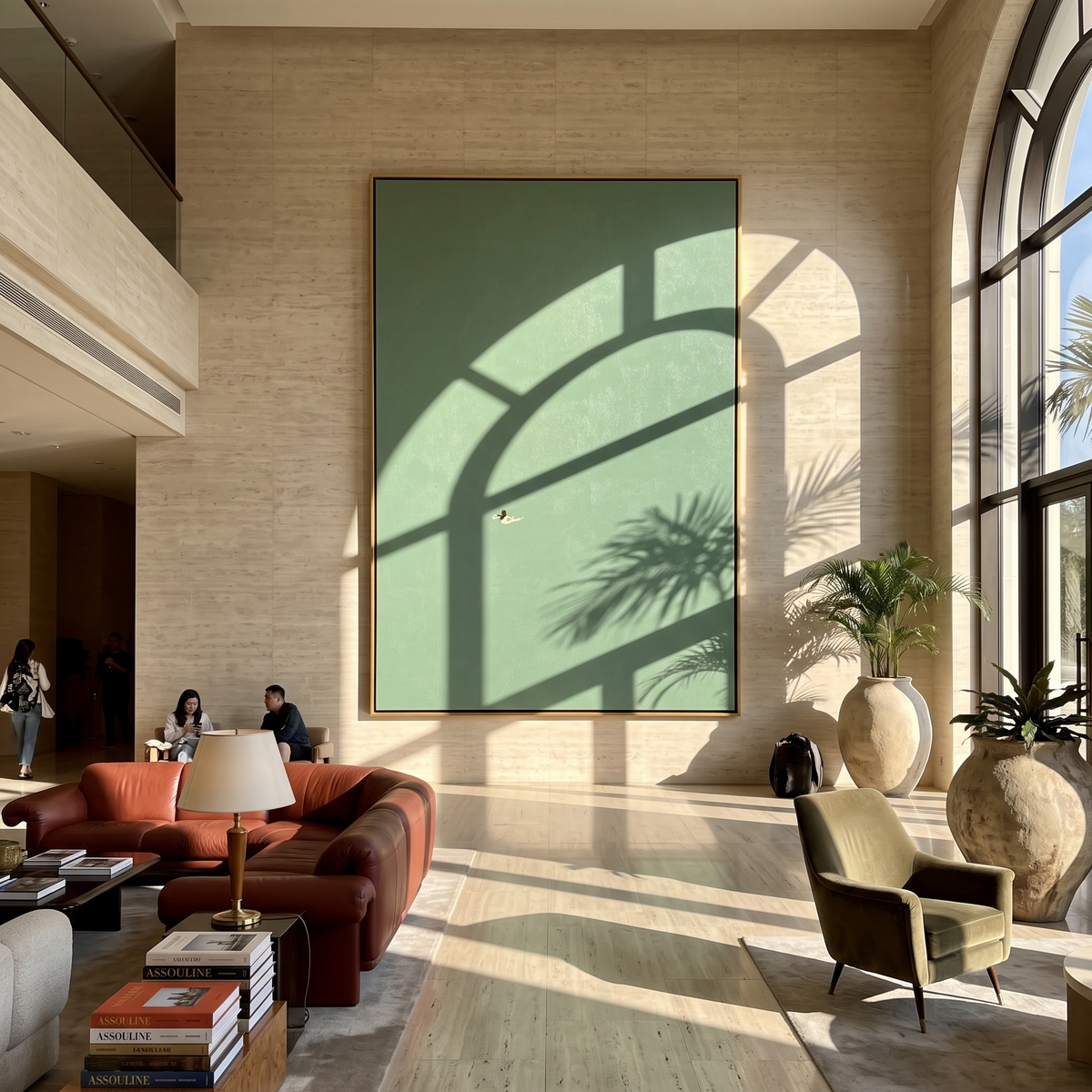 "Small Arrival" - Minimalist Bird Painting | Soft Green Vertical Contemporary Wall Art
