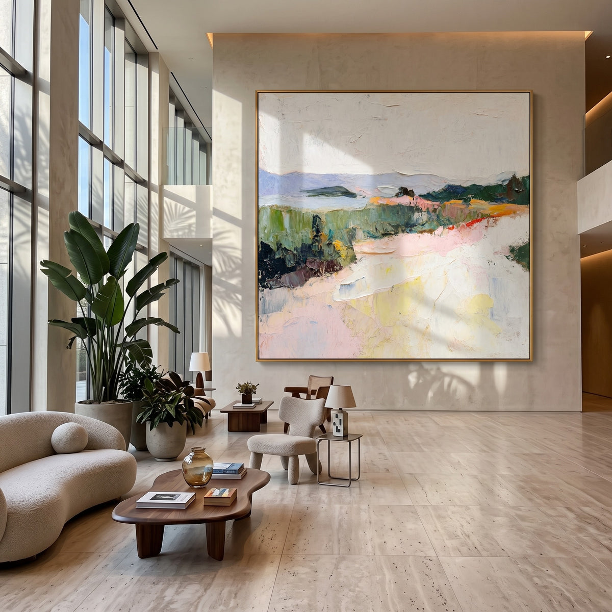 "Pastel Ridge" - Colorful Impasto Mountain Landscape | Green Pink & Yellow Textured Wall Art