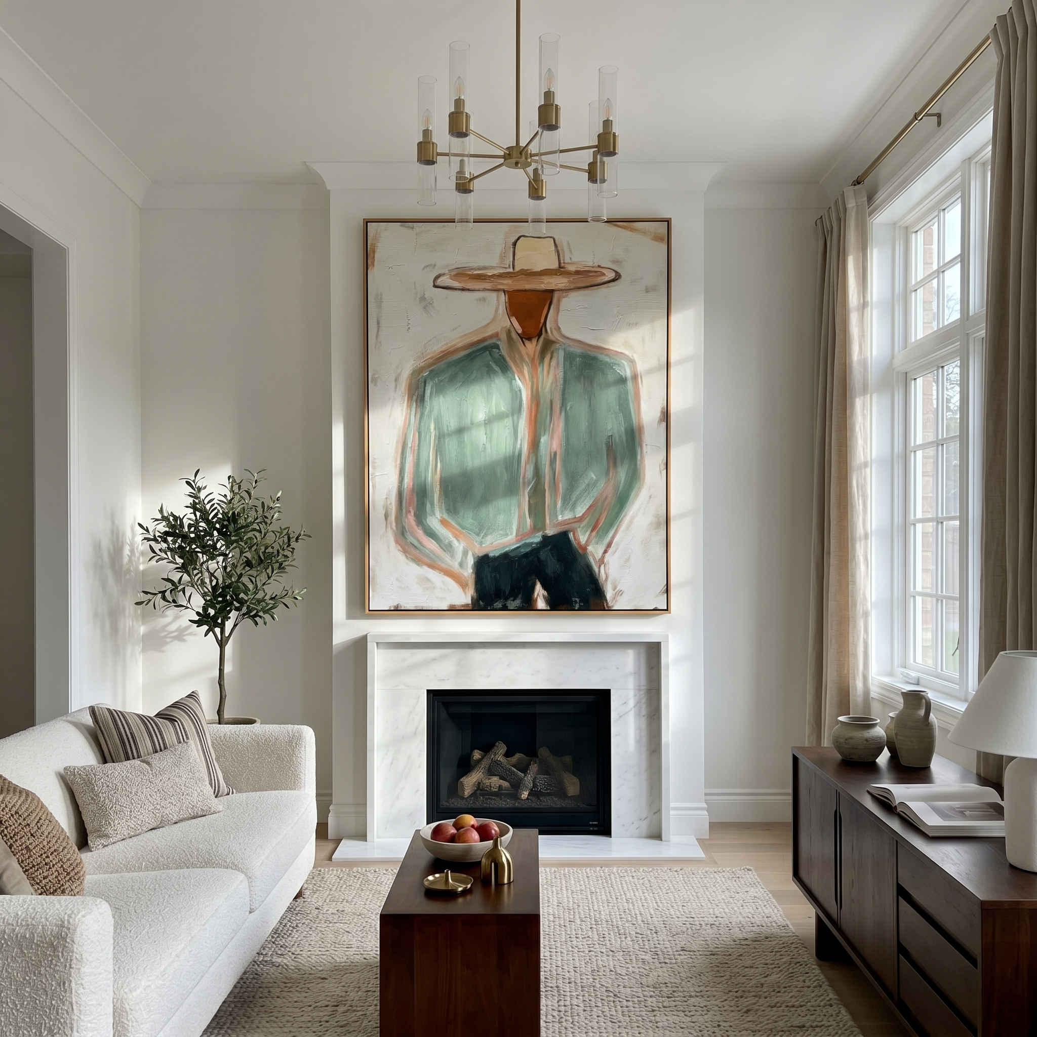 "Warm Desert Cowboy" – Expressive Sculptural Art | 3D Layered Sage Green & Ochre Canvas | Luxury Vertical Wall Art #PE 010