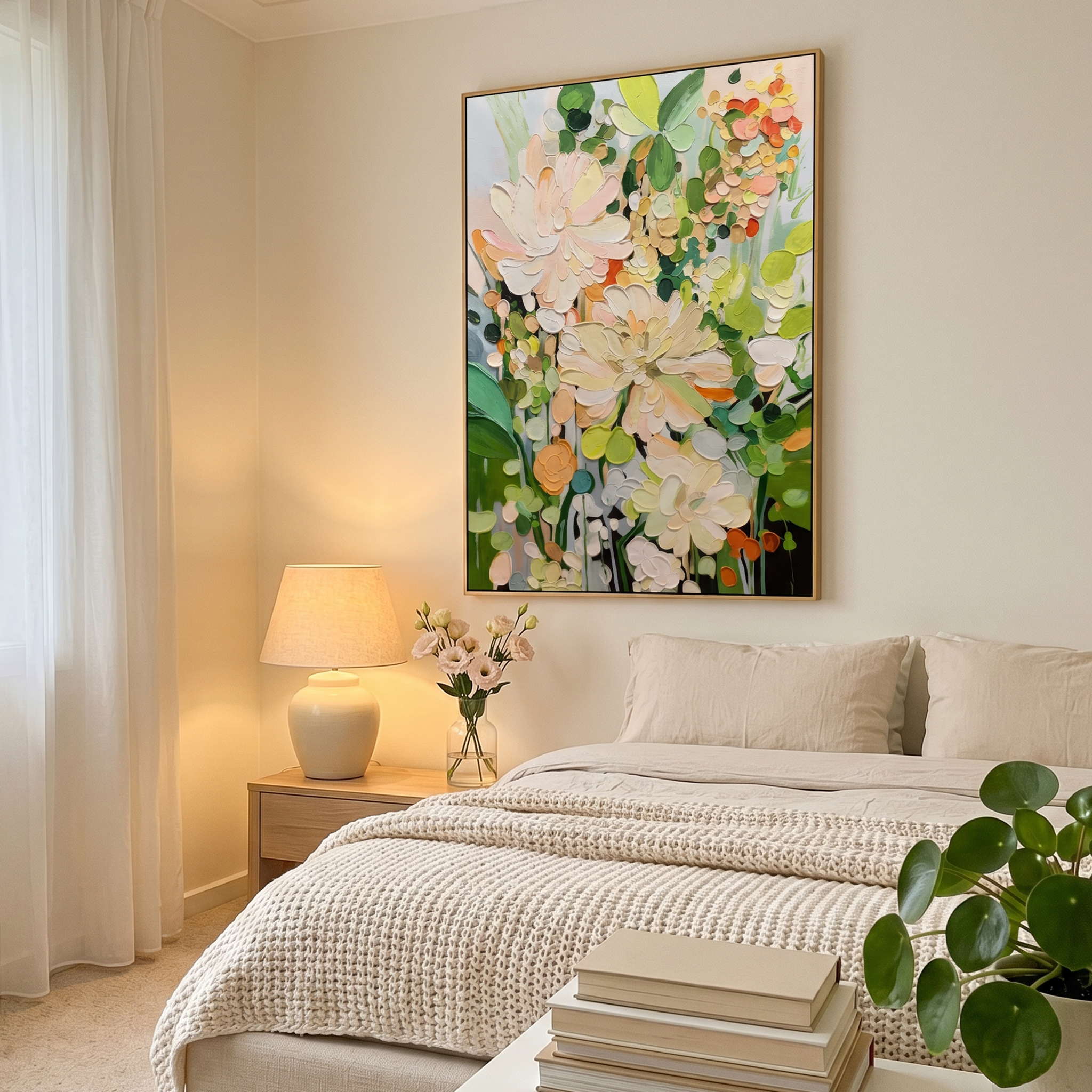 "Meadow Grace" – Modern 3D Impasto Floral Canvas | Whimsical Whimsical Garden Wall Art