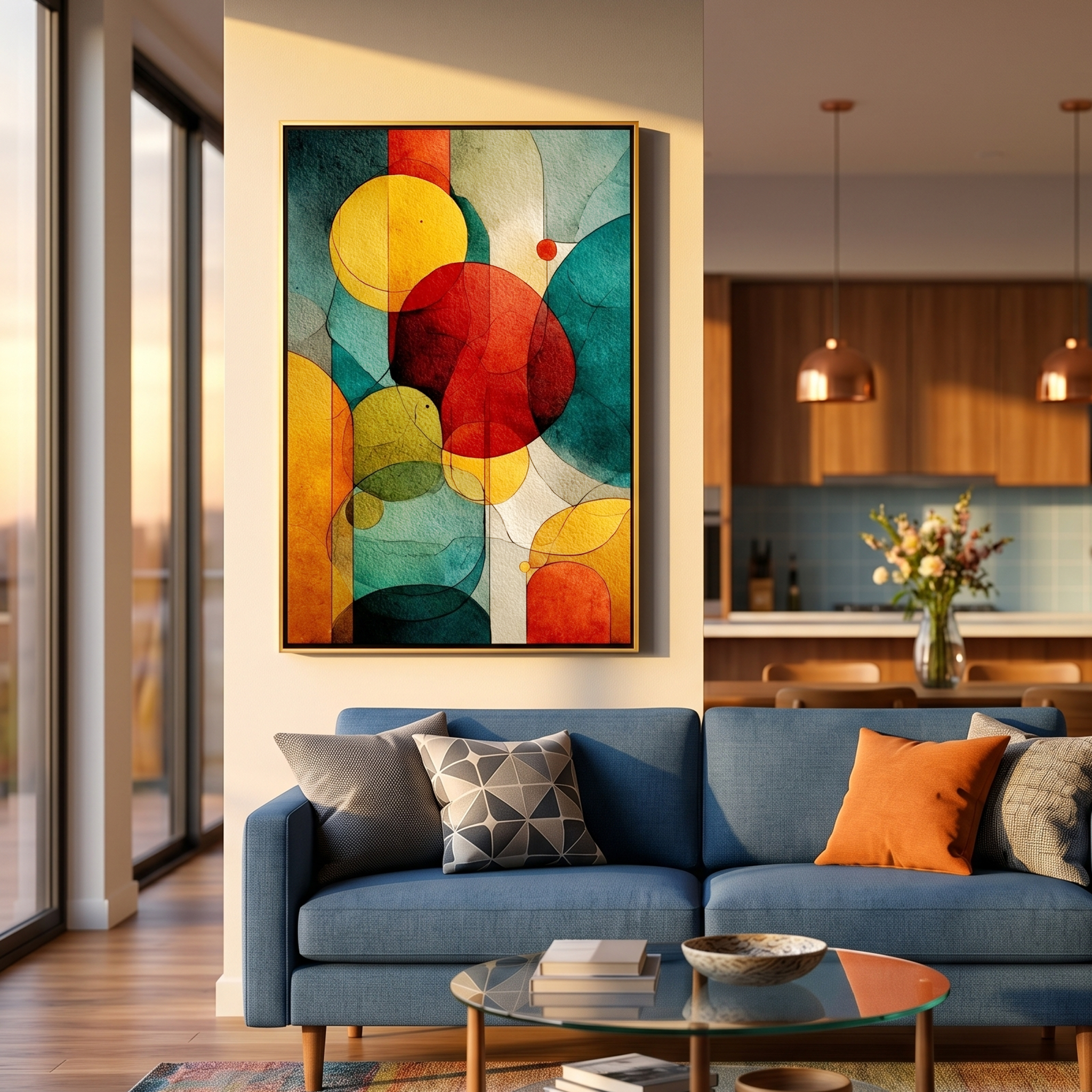 "Vintage Abstract Shapes" – Textured Mid-Century Modern Art | Earthy Teal, Red & Gold Impasto Painting | Contemporary Vertical Wall Decor#PT 003