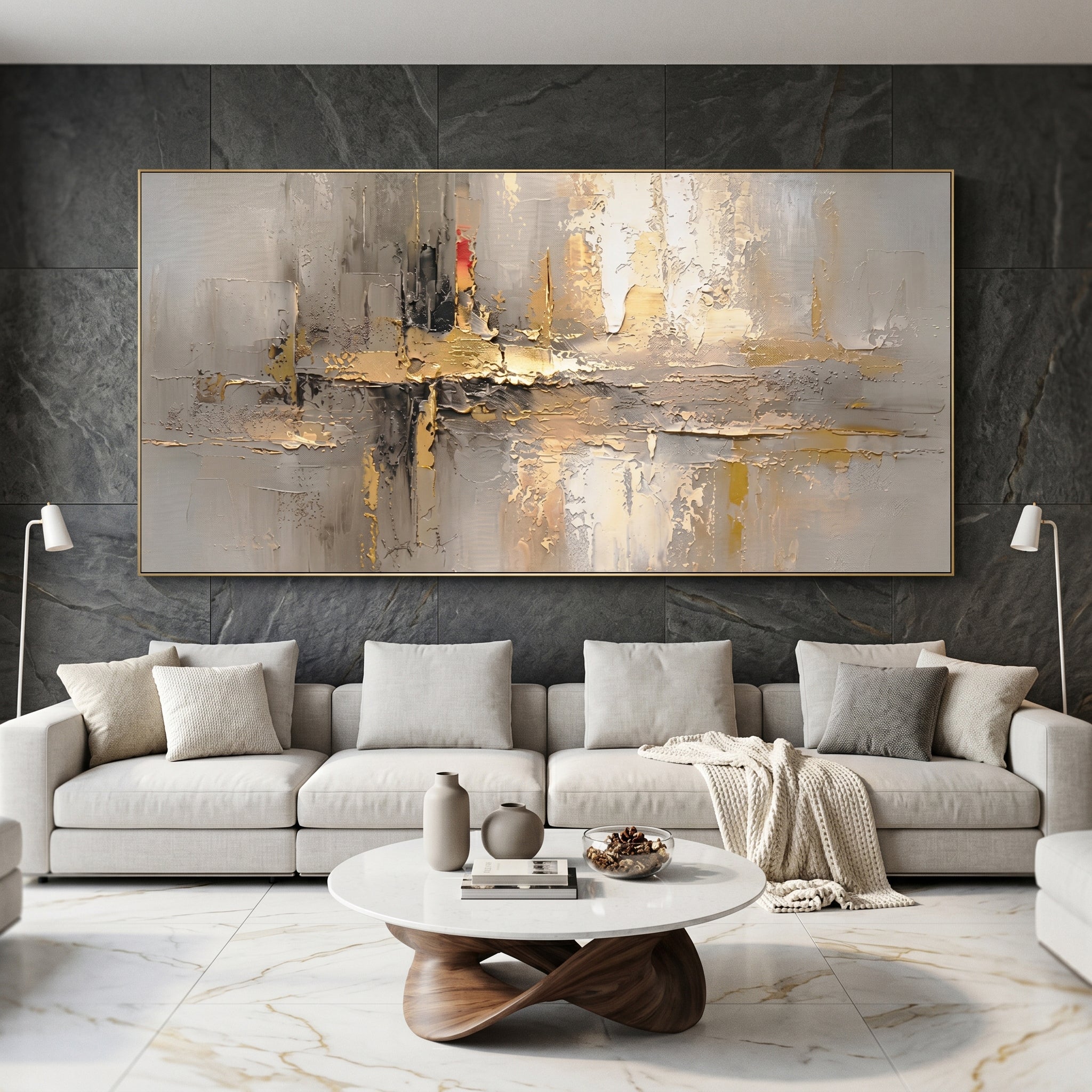"Gilded Monolith" – Wabi-Sabi Abstract Gold Foil Textured Canvas Art | Minimalist Executive Office Decor