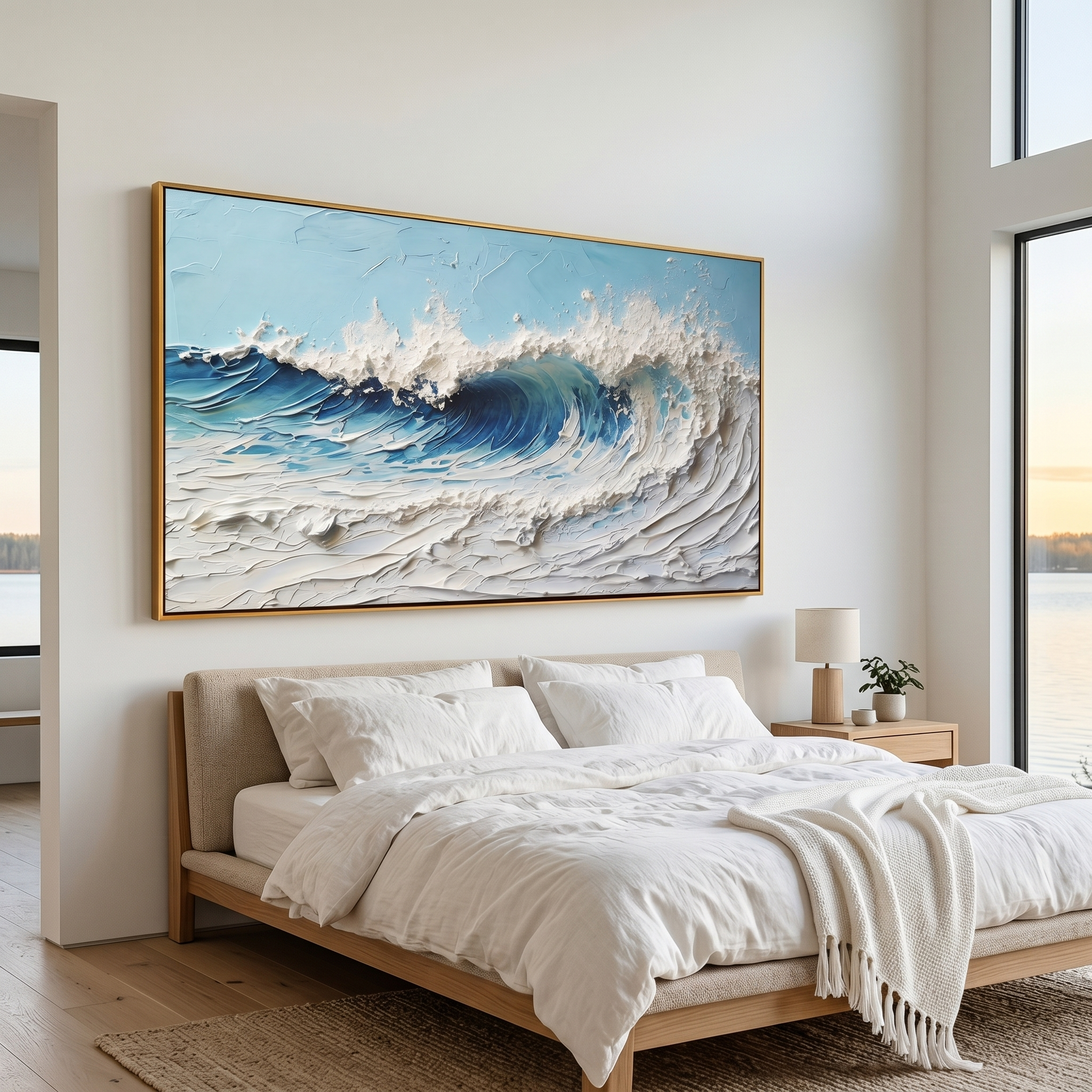 "Summer Tide" – Modern Textured Impasto Beach Seascape | Vibrant Coastal Living Room Wall Art