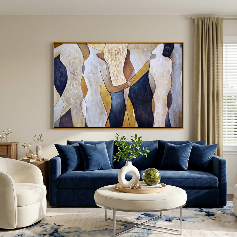 "Soul Harmony" – Modern Abstract Figurative Earth Tone Acrylic Painting | Sophisticated Hallway Statement Art
