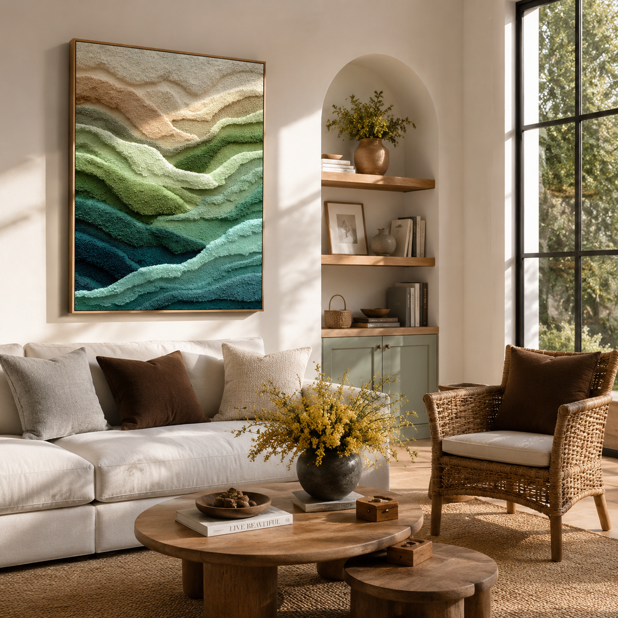 "Textured Ocean Gradient" – Tactile Abstract Landscape Art | Earthy Teal, Sage & Beige Impasto Wall Decor | Contemporary Vertical Art#PT 005