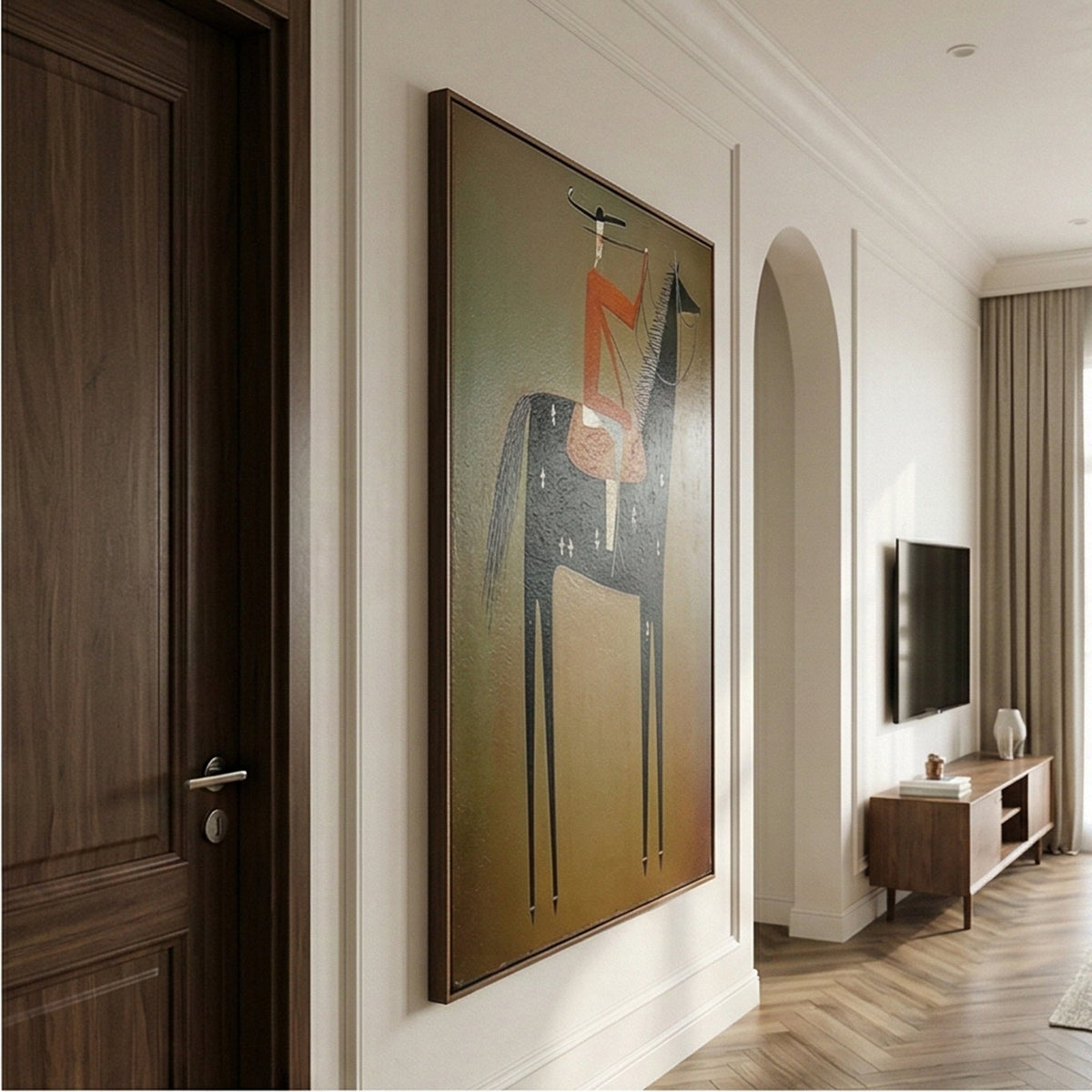 "Equestrian Reverie" - Modern Heavy Impasto Western Animal Artwork | Black & Golden Palette Knife Painting | Luxury Vertical Wall Art #YK 1590