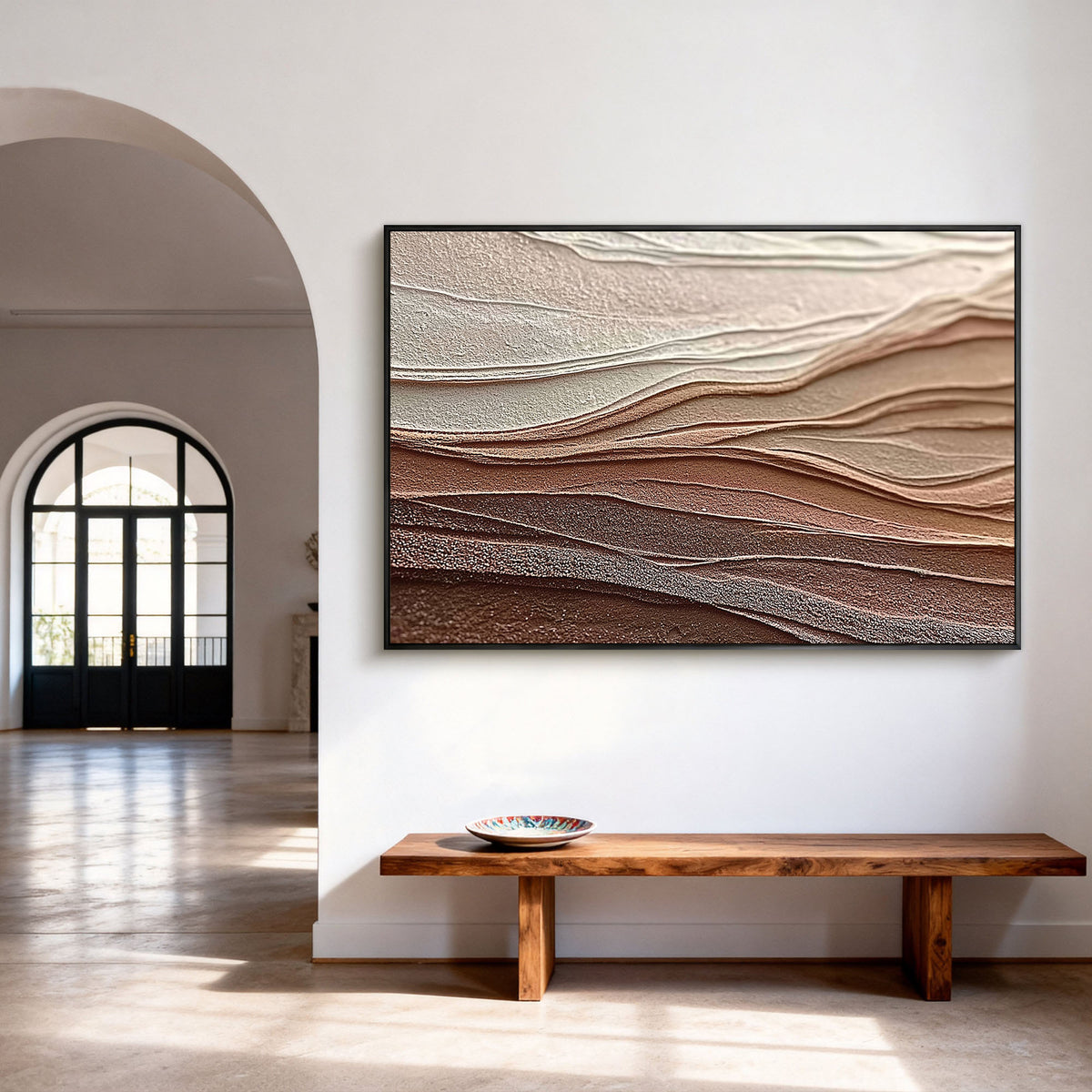 "Clay Labyrinth" - 3D Heavy Impasto Plaster Relief | Brown & Beige Plaster Texture Statement Art