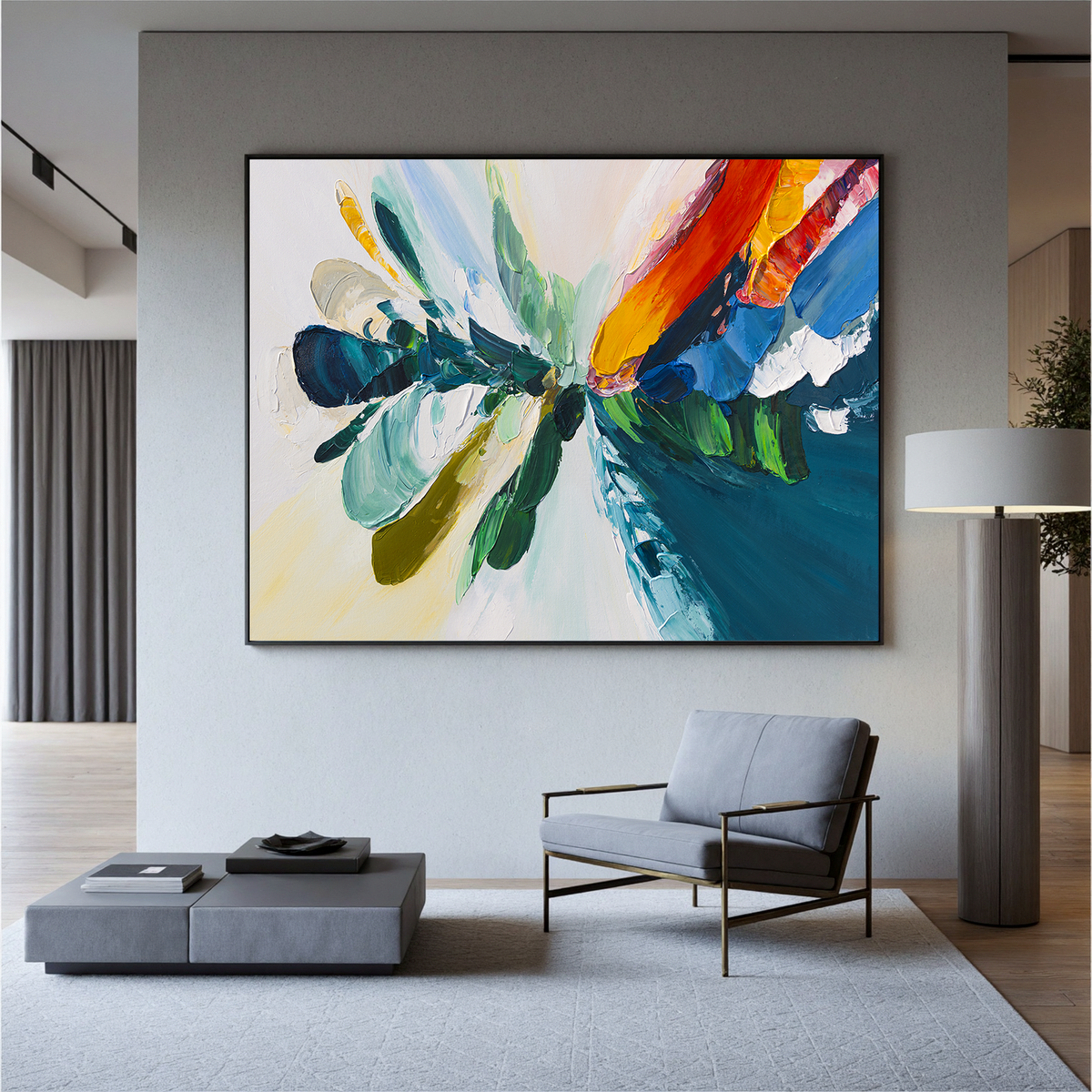 "Azure Drift" - 3D Heavy Impasto Plaster Relief | Blue & White Plaster Texture Statement Art