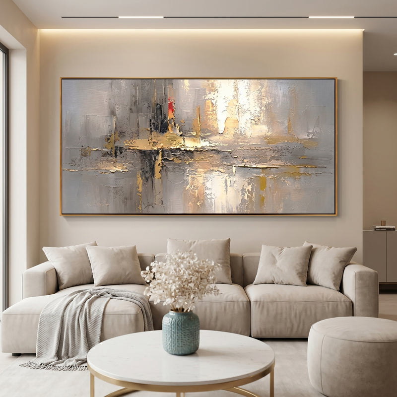 "Gilded Monolith" – Wabi-Sabi Abstract Gold Foil Textured Canvas Art | Minimalist Executive Office Decor