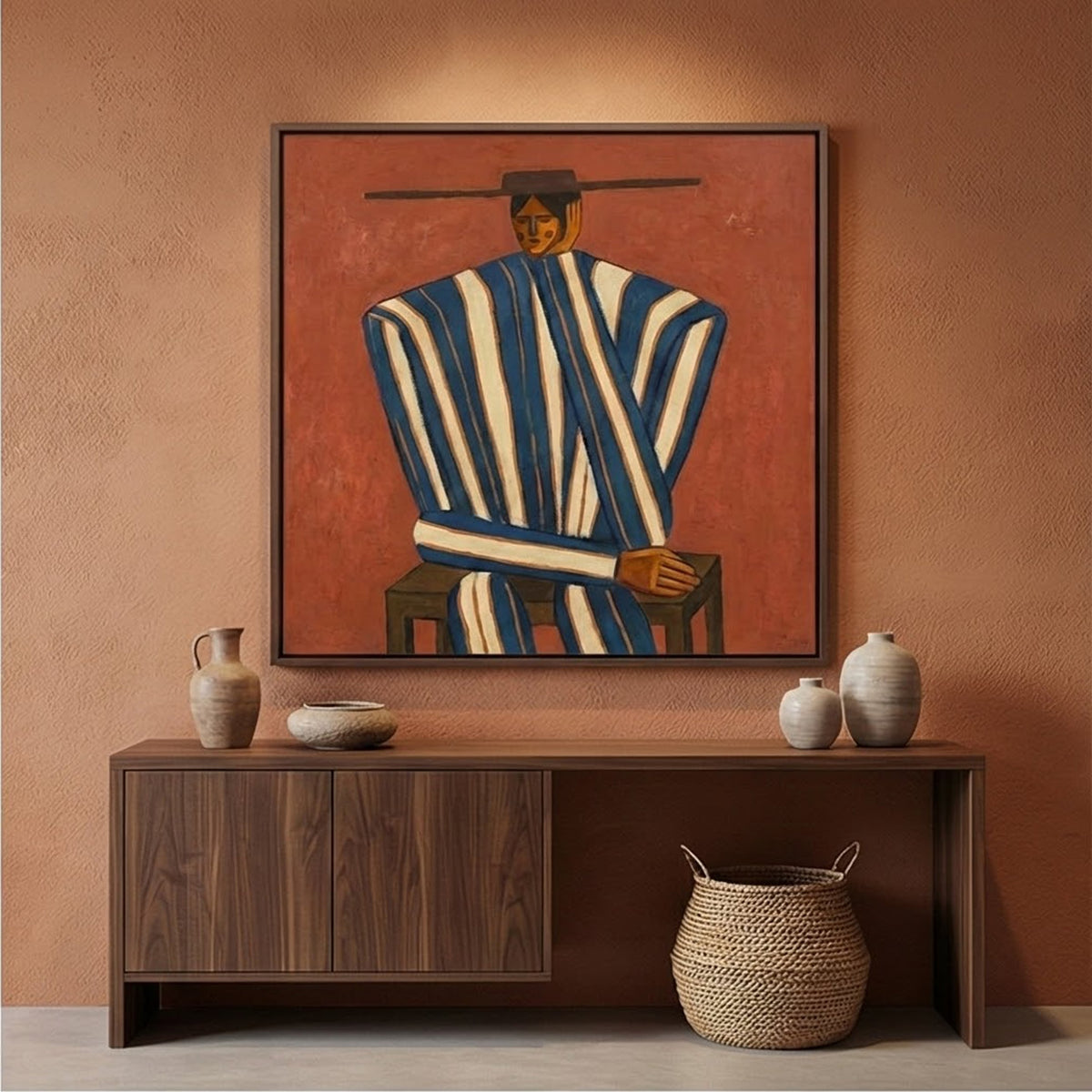 "Striped Serenity" - Modern Heavy Impasto Abstract Artwork | Golden & Brown Palette Knife Painting | Luxury Square Wall Art #YK 1600